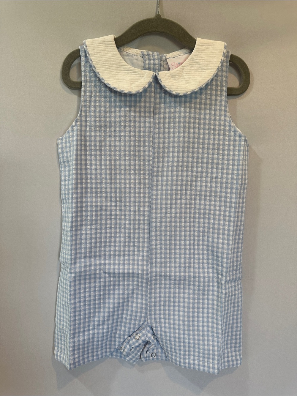 Classic Blue Gingham Peter Pan Collar One-Piece for Kids